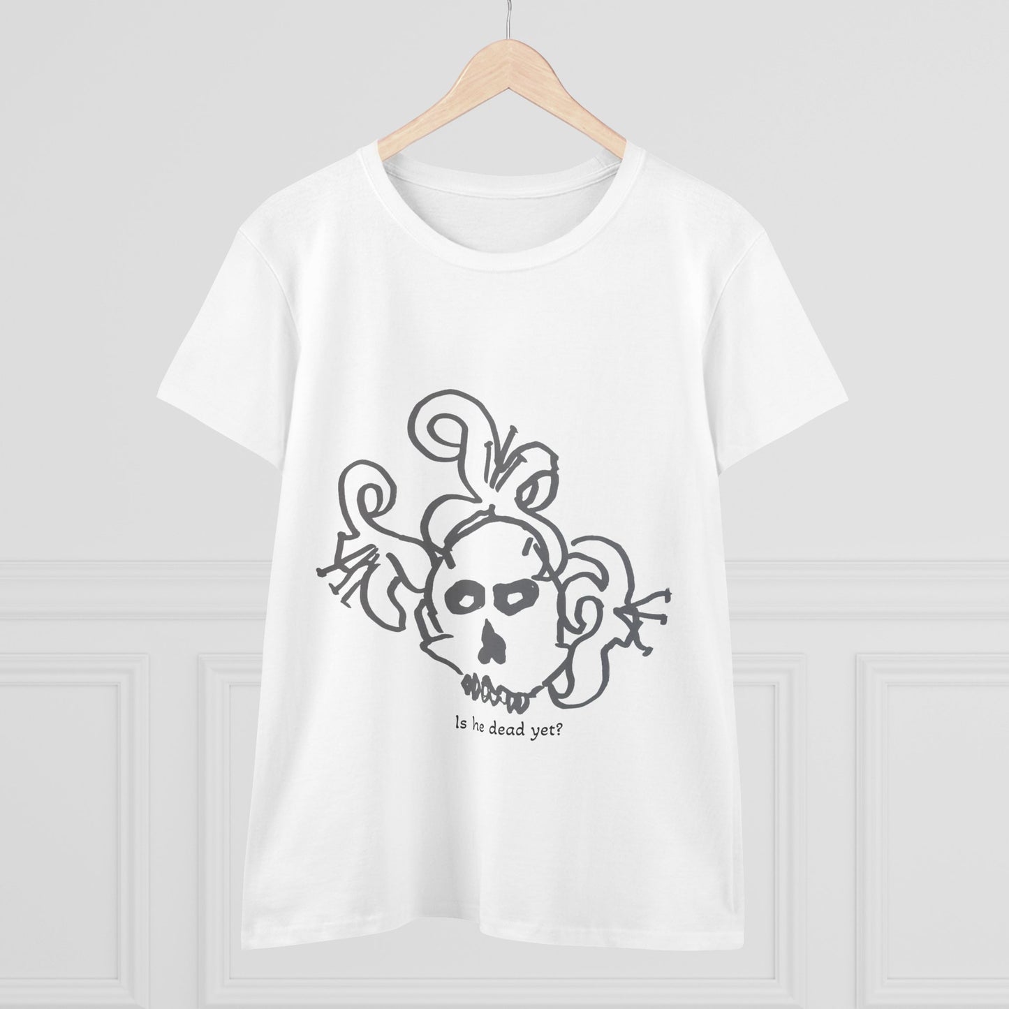 Women's Midweight Cotton Tee - Casual Skull Design Tee 'Is He Dead Yet?'