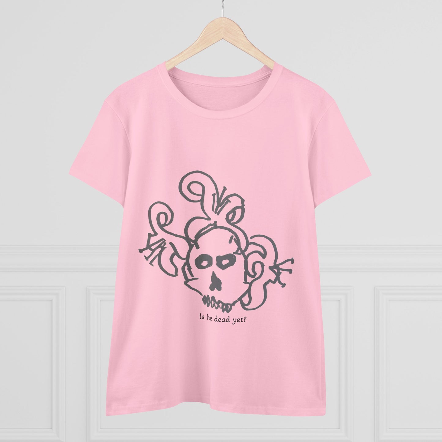 Women's Midweight Cotton Tee - Casual Skull Design Tee 'Is He Dead Yet?'