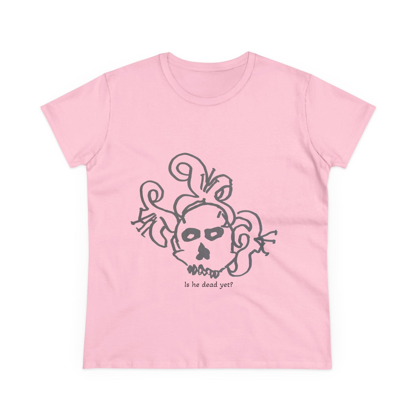 Women's Midweight Cotton Tee - Casual Skull Design Tee 'Is He Dead Yet?'
