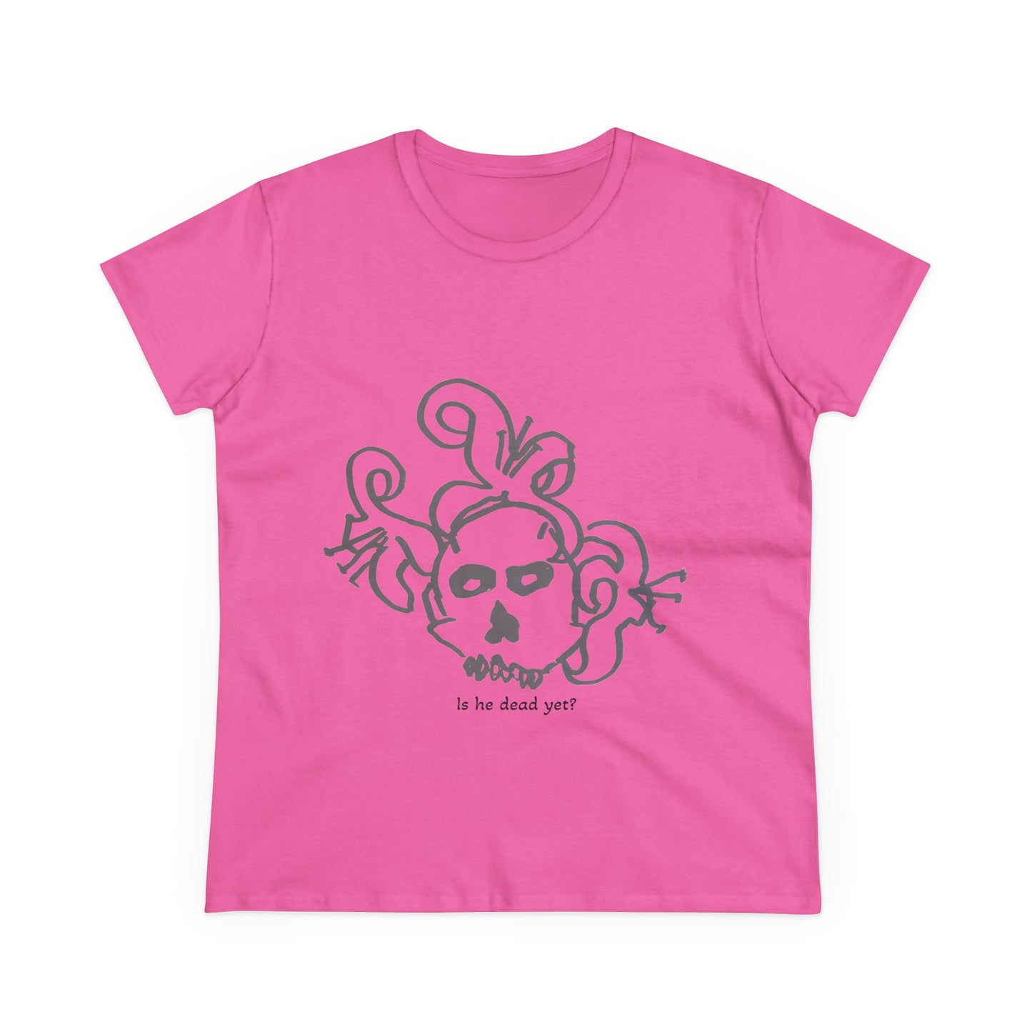 Women's Midweight Cotton Tee - Casual Skull Design Tee 'Is He Dead Yet?'