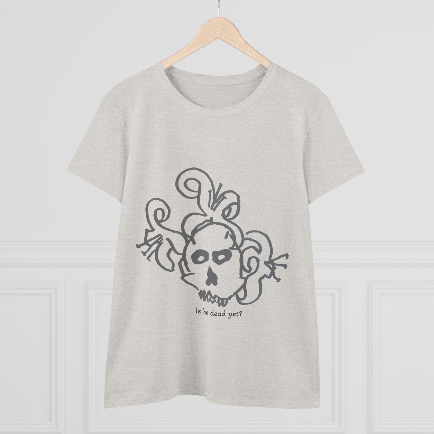 Women's Midweight Cotton Tee - Casual Skull Design Tee 'Is He Dead Yet?'