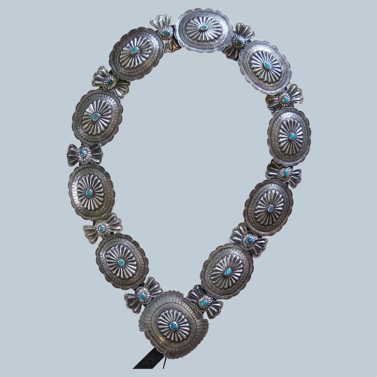 Bisbee Turquoise Concho Belt With Butterflies 1940's