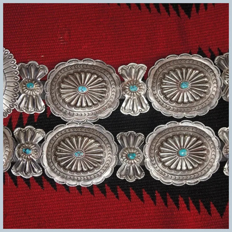 Bisbee Turquoise Concho Belt With Butterflies 1940's