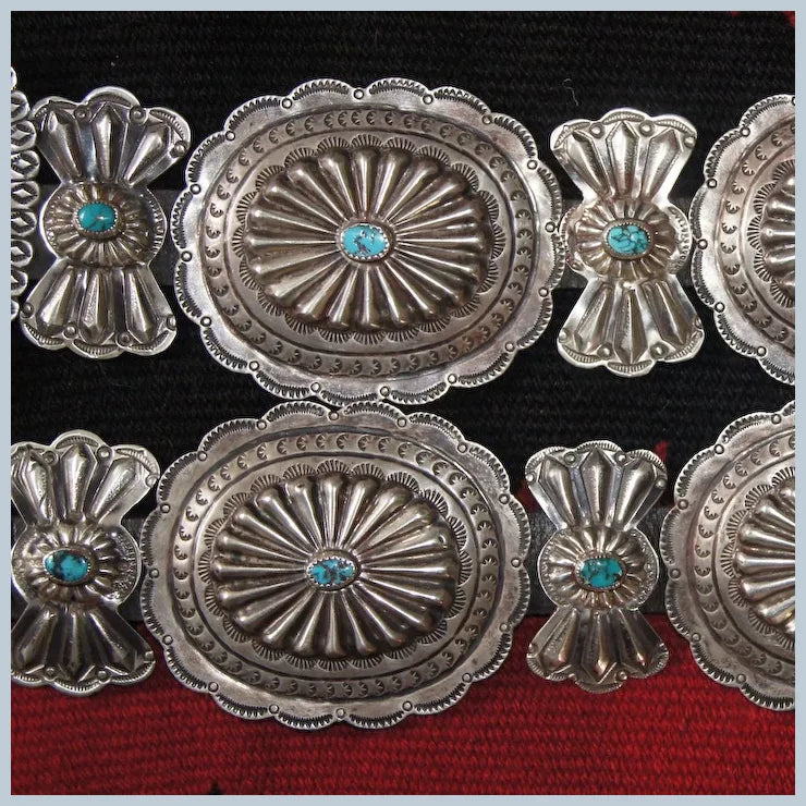 Bisbee Turquoise Concho Belt With Butterflies 1940's