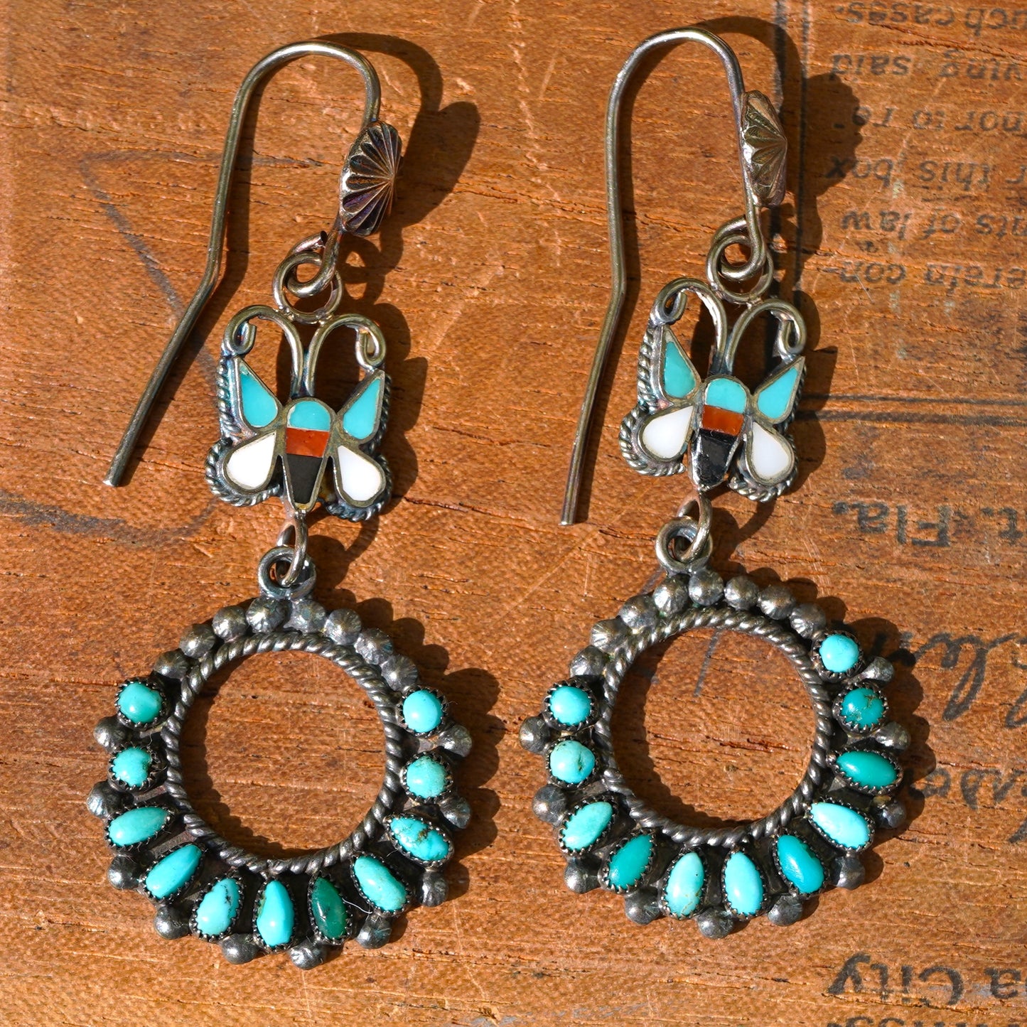 Vintage Southwest Turquoise Butterfly Earrings