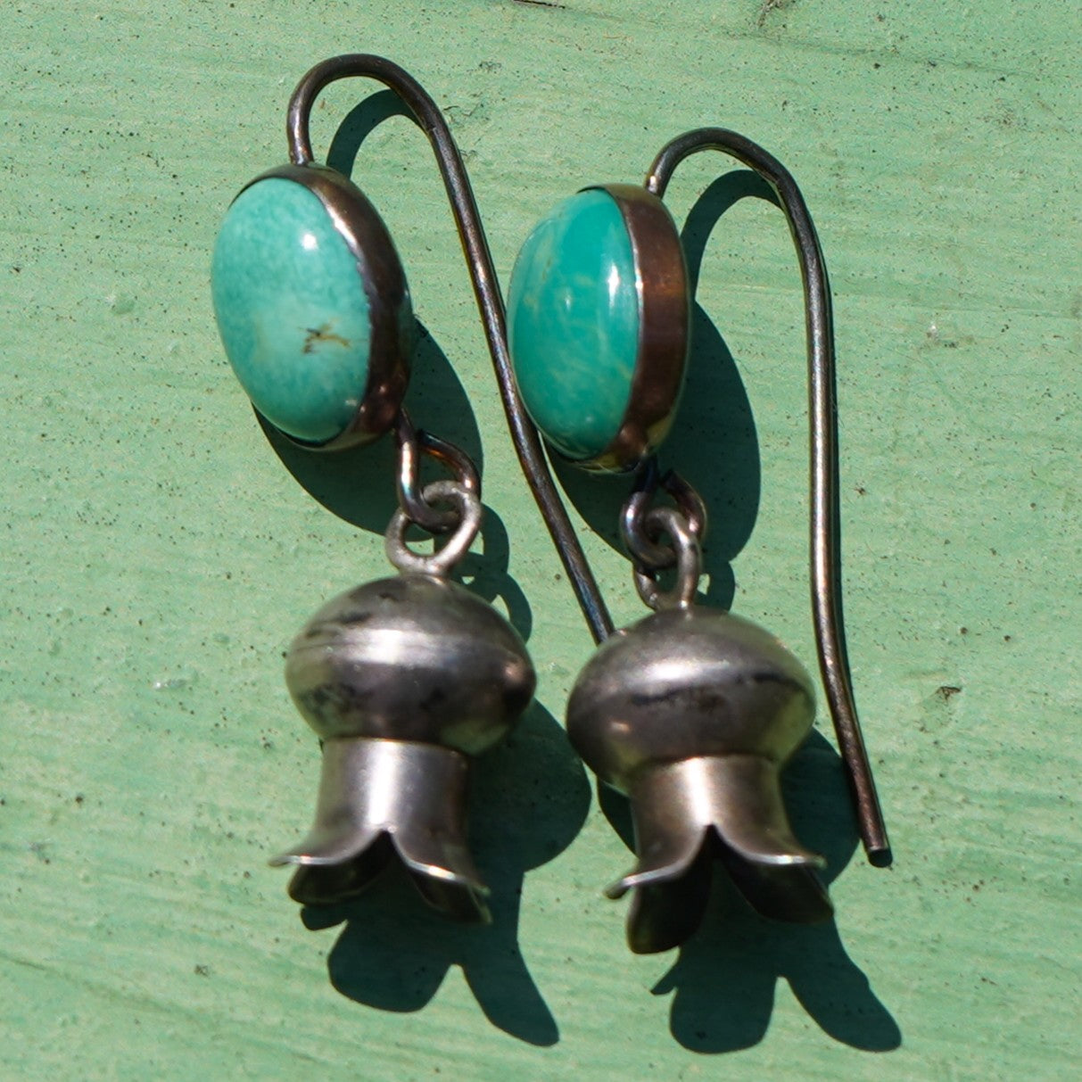 Vintage Squash Blossom Earrings With Kingman Turquoise