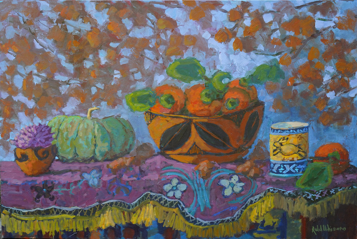 Hopi Dough Bowl With Persimmons Painting
