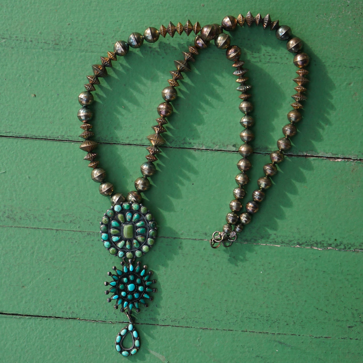 Turquoise Modified Cluster Brooch Pendant Necklace