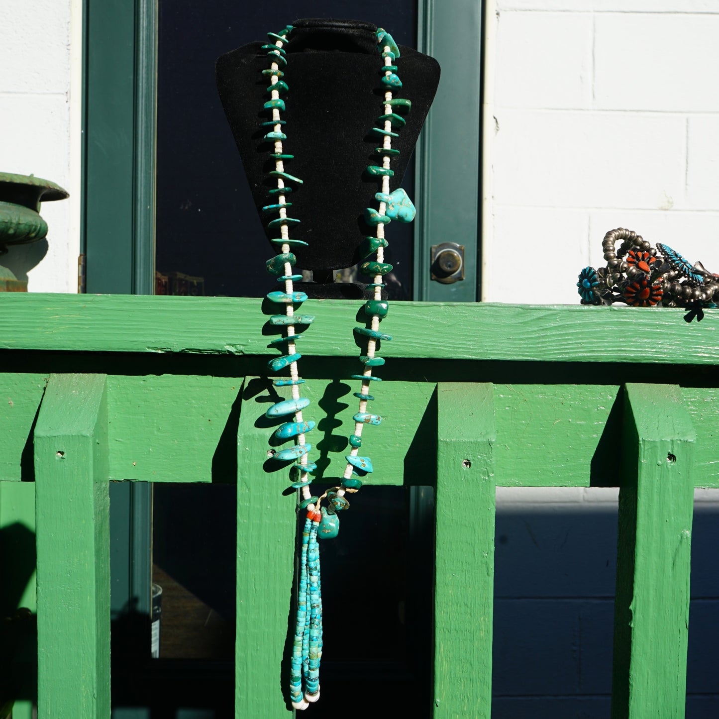 Santo Domingo Pueblo Turquoise And Shell Heishi Necklace With Jacla
