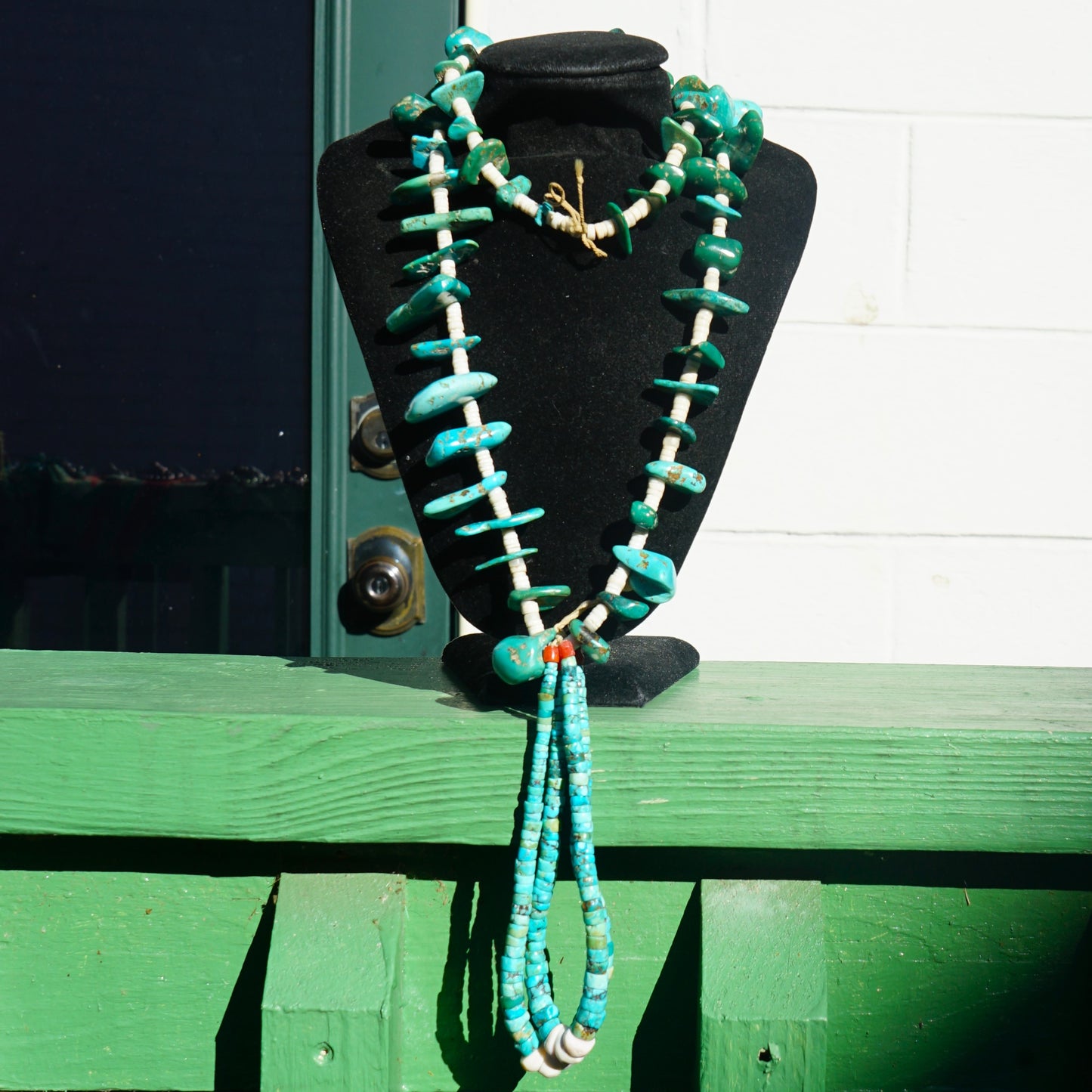Santo Domingo Pueblo Turquoise And Shell Heishi Necklace With Jacla