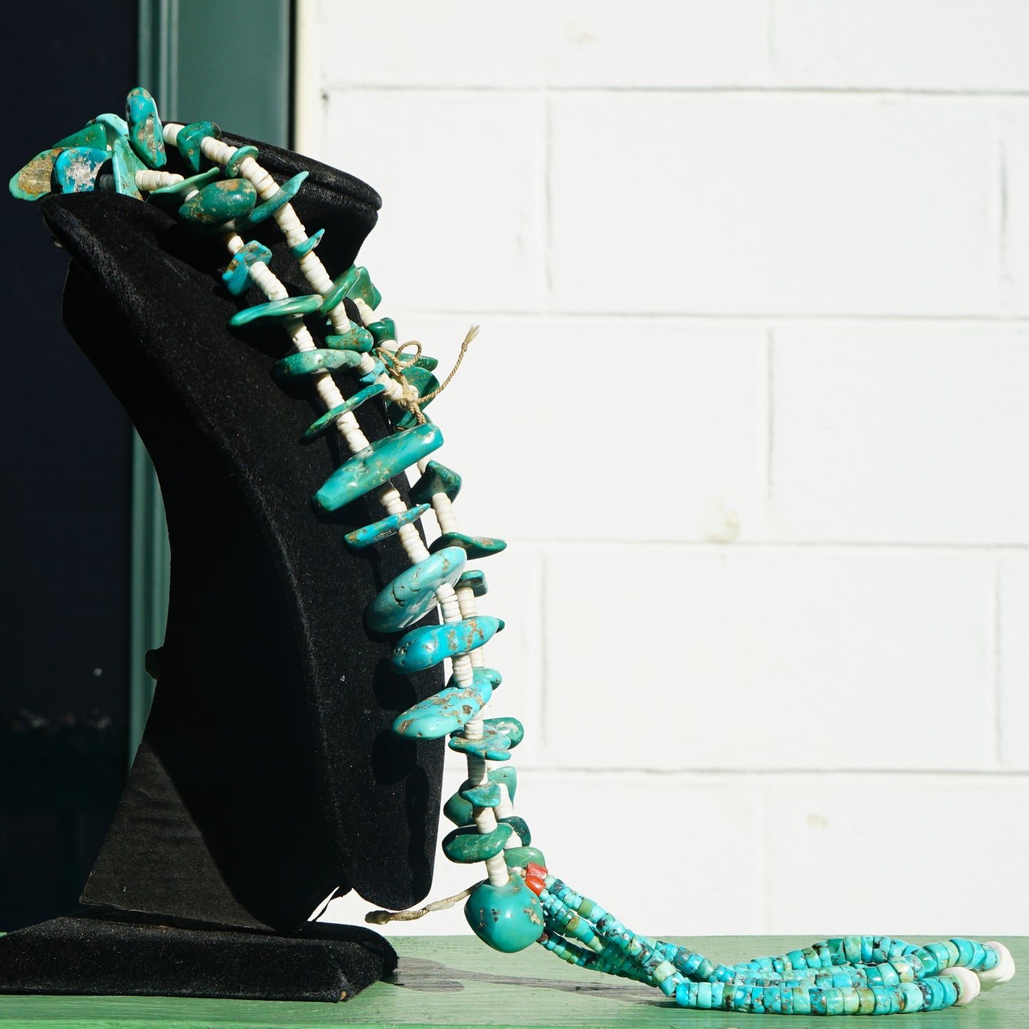 Santo Domingo Pueblo Turquoise And Shell Heishi Necklace With Jacla