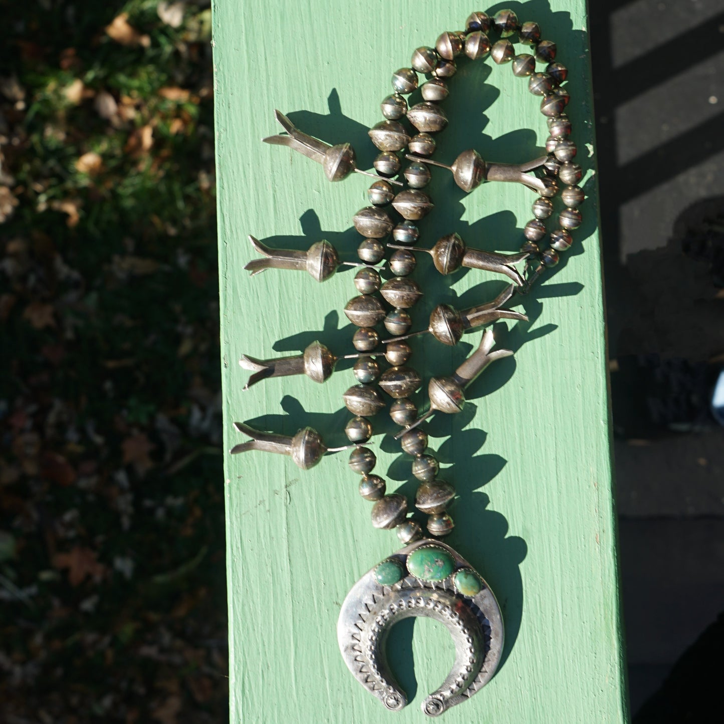 Vintage Squash Blossom Necklace With Mercury Dime Blossoms Cerrillos Turquoise