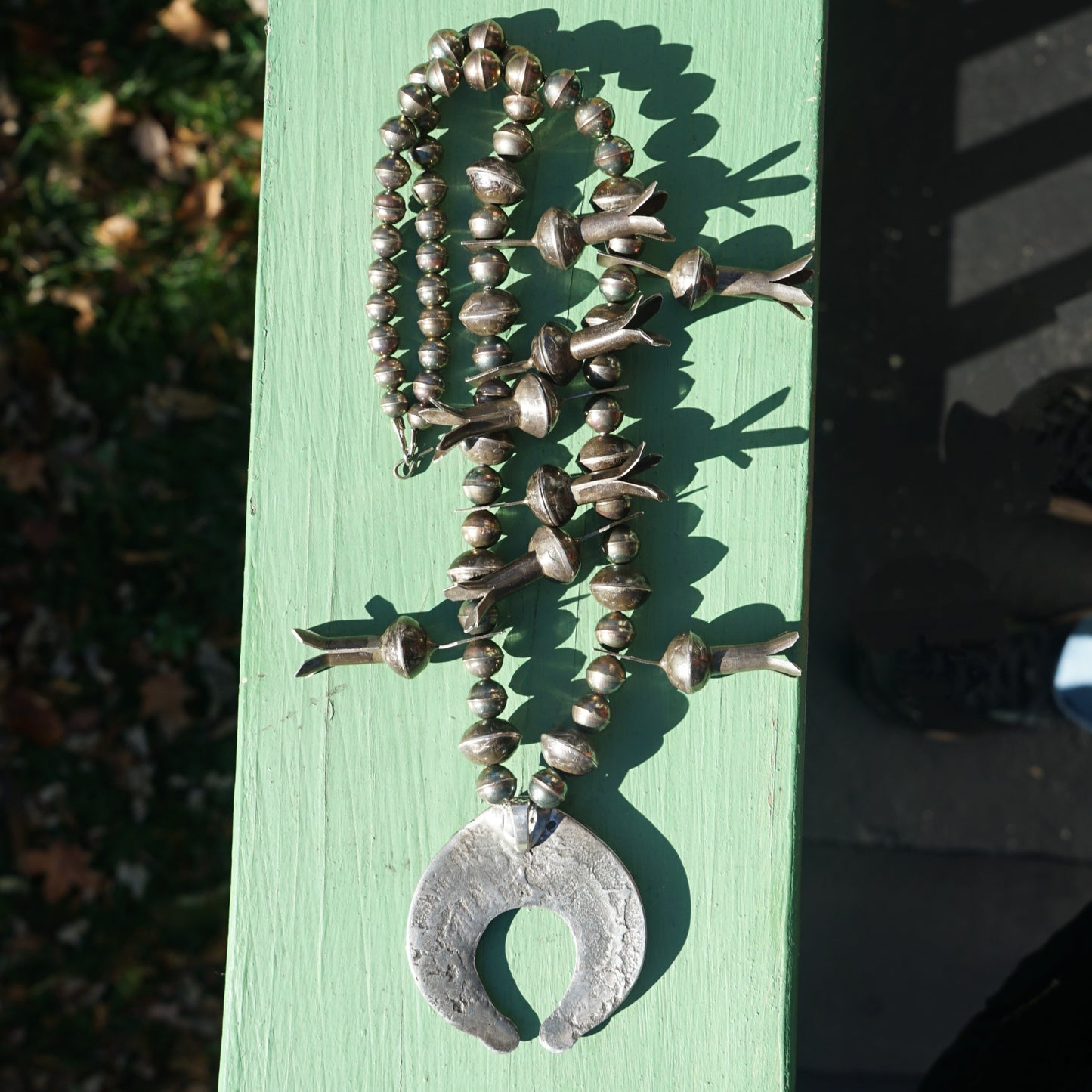 Vintage Squash Blossom Necklace With Mercury Dime Blossoms Cerrillos Turquoise
