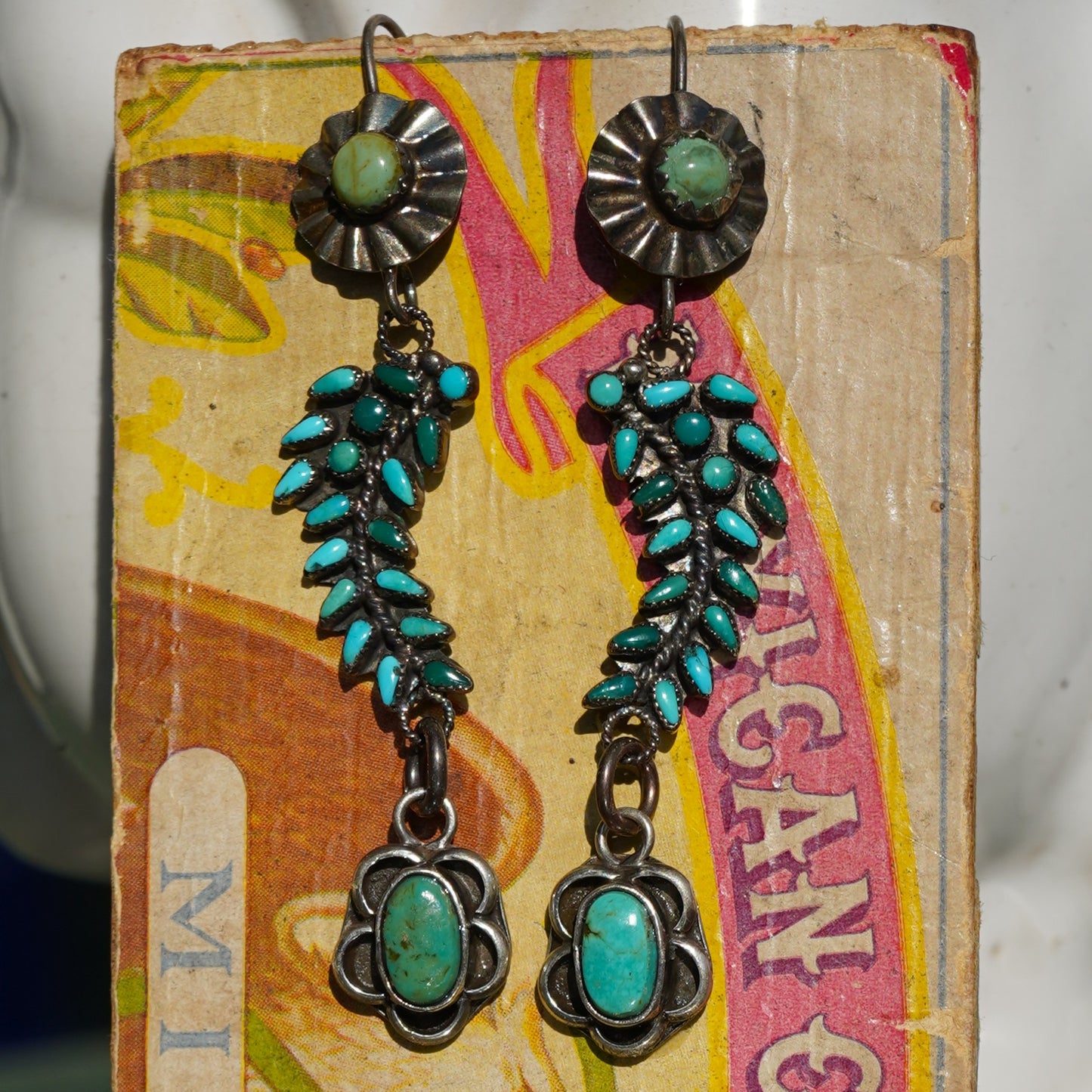 Vintage Turquoise Zuni Leaf Earrings