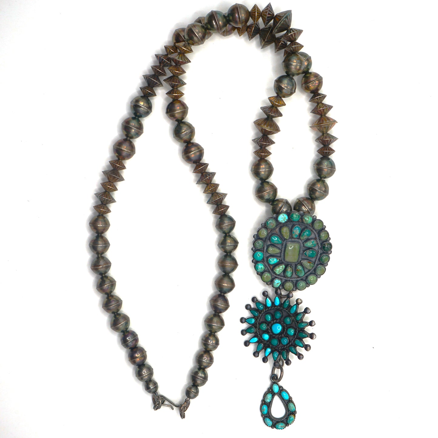 Turquoise Modified Cluster Brooch Pendant Necklace
