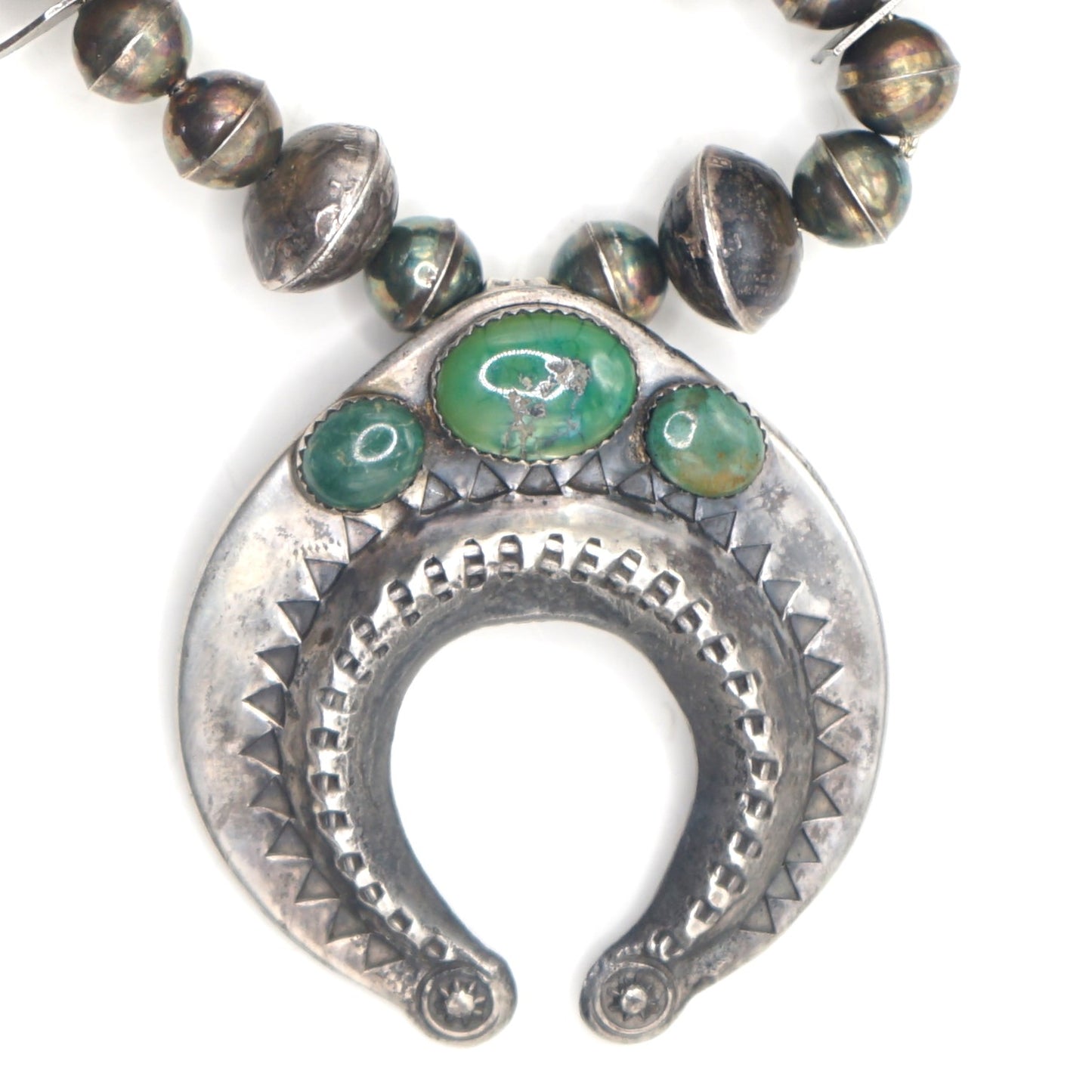 Vintage Squash Blossom Necklace With Mercury Dime Blossoms Cerrillos Turquoise