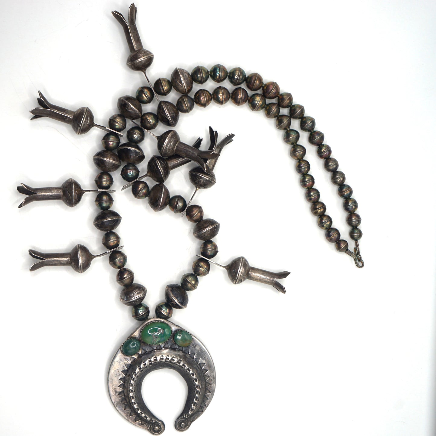 Vintage Squash Blossom Necklace With Mercury Dime Blossoms Cerrillos Turquoise