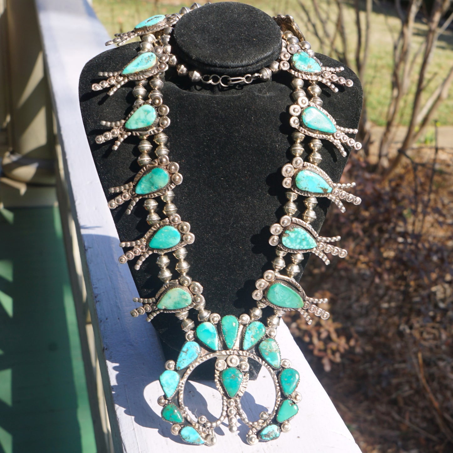 Vintage Zuni Turquoise Squash Blossom Necklace