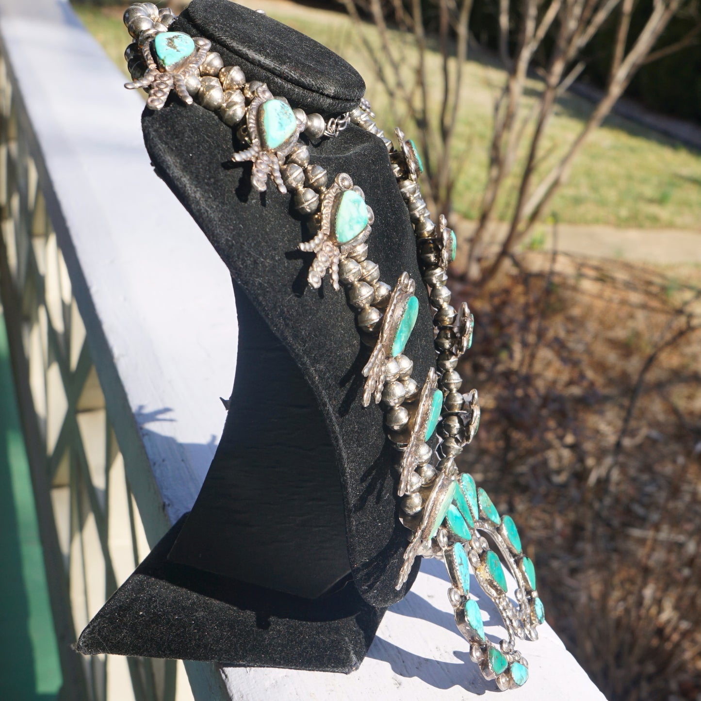Vintage Zuni Turquoise Squash Blossom Necklace