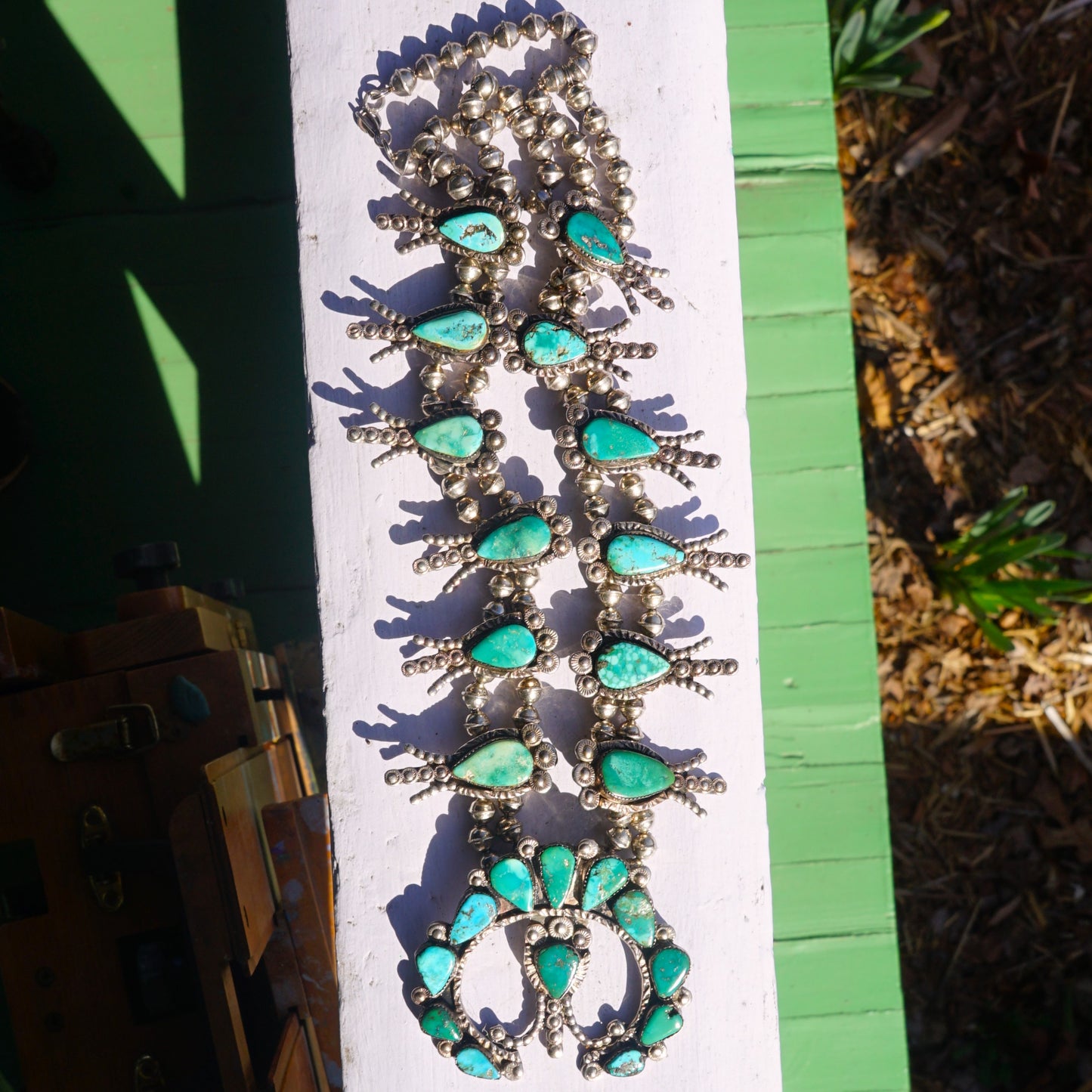 Vintage Zuni Turquoise Squash Blossom Necklace
