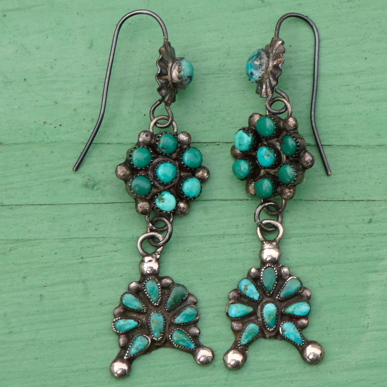 Vintage Turquoise Squash Blossom Earrings