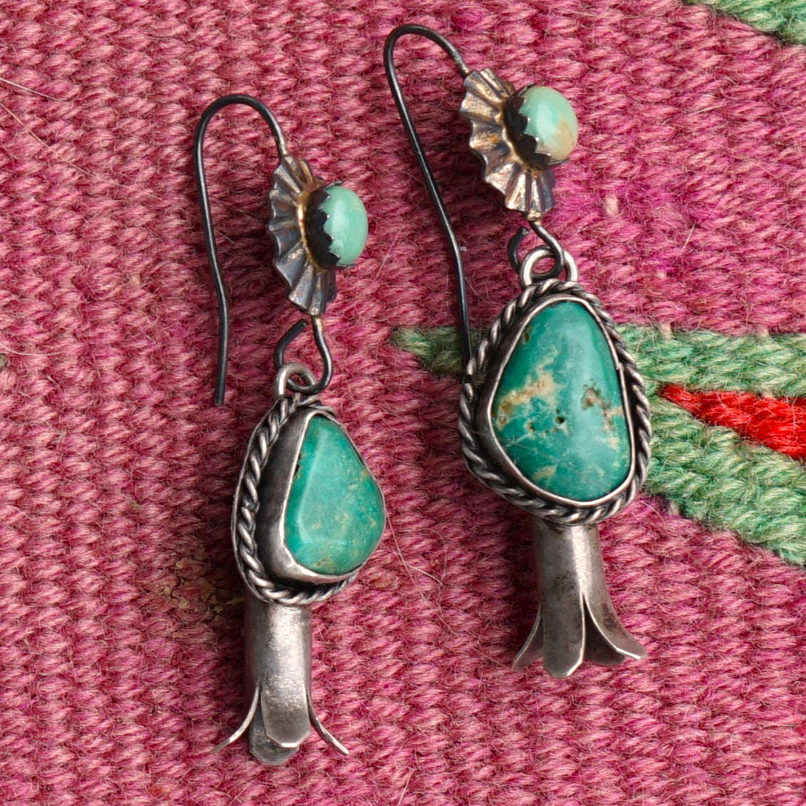 Vintage Green Turquoise Squash Blossom Earrings