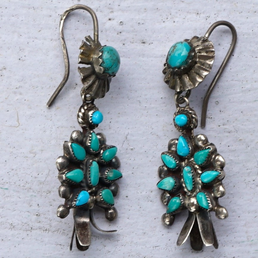 Vintage Turquoise Squash Blossom Earrings