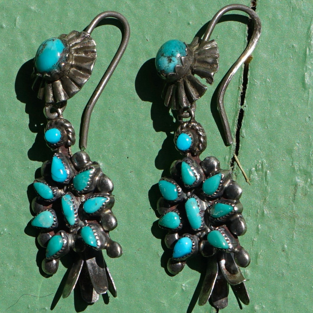 Vintage Turquoise Squash Blossom Earrings