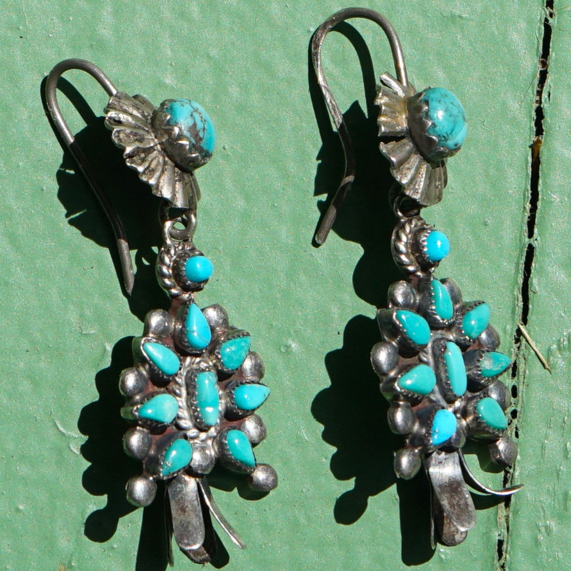 Vintage Turquoise Squash Blossom Earrings