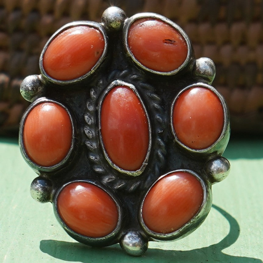 Vintage Navajo Coral Cluster Ring