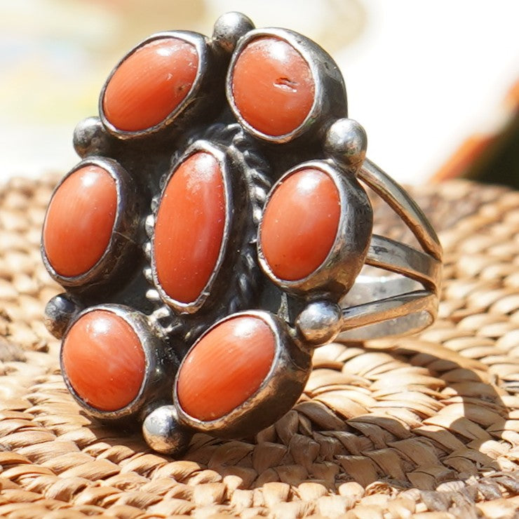 Vintage Navajo Coral Cluster Ring