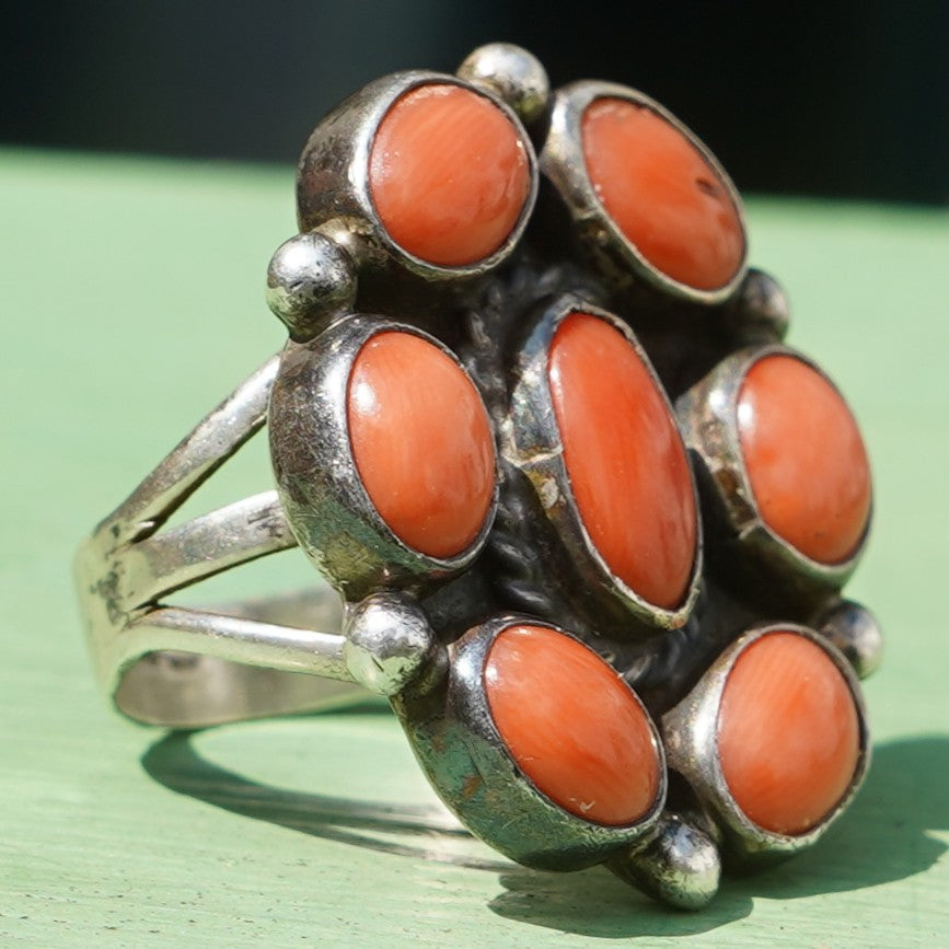 Vintage Navajo Coral Cluster Ring