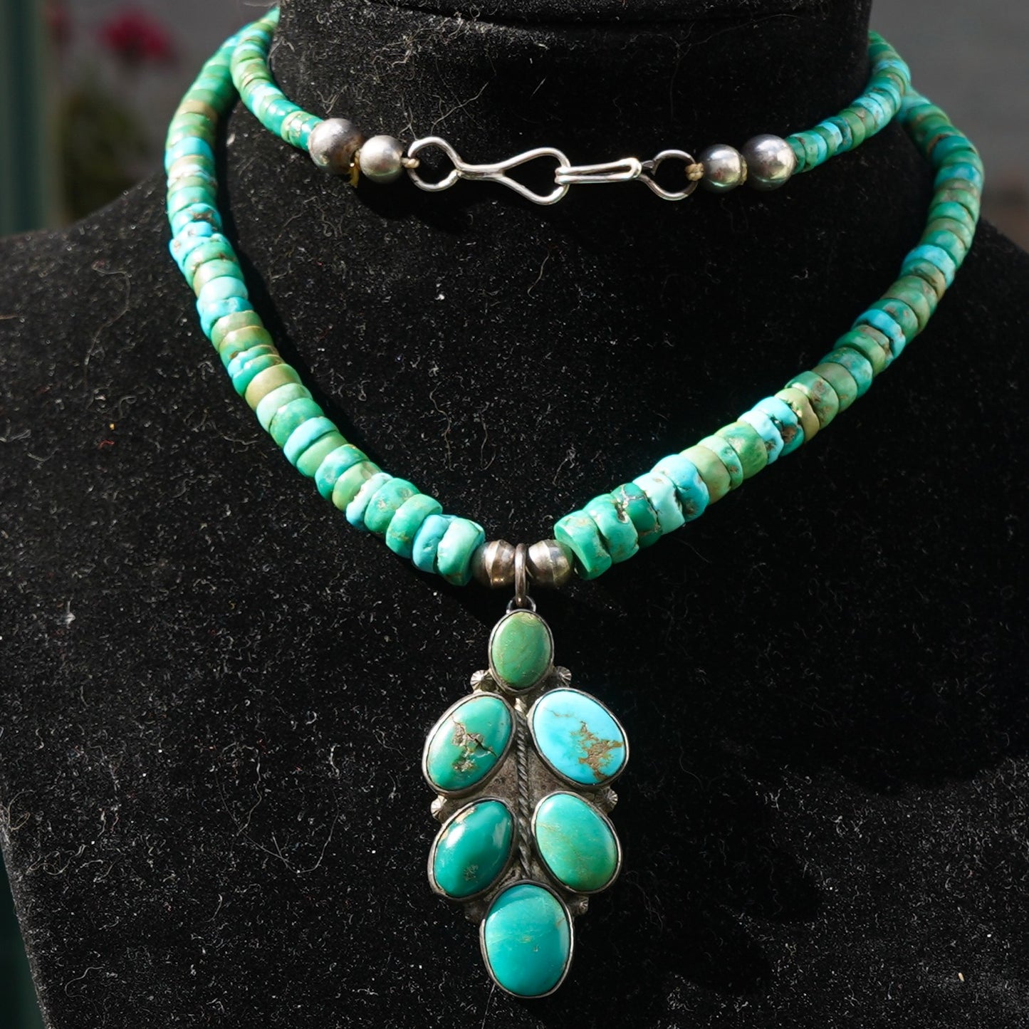 Vintage Turquoise Heishi Pendant Necklace