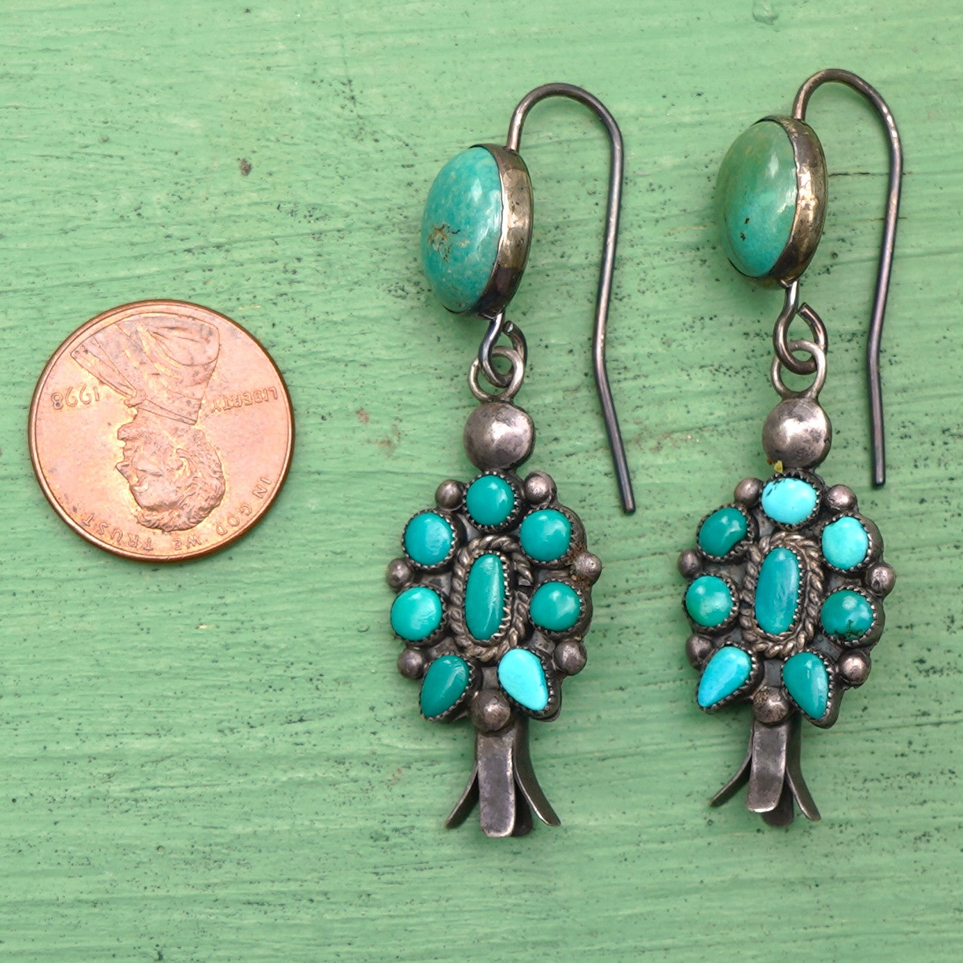Vintage Turquoise Squash Blossom Earrings