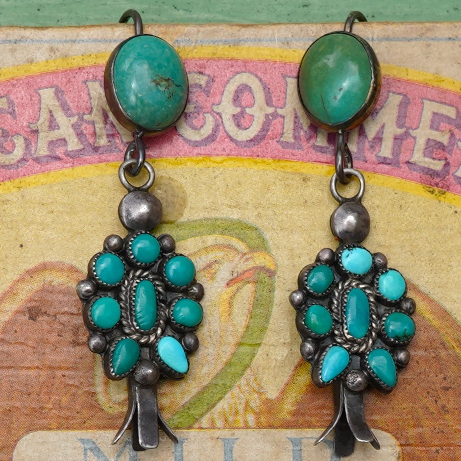 Vintage Turquoise Squash Blossom Earrings