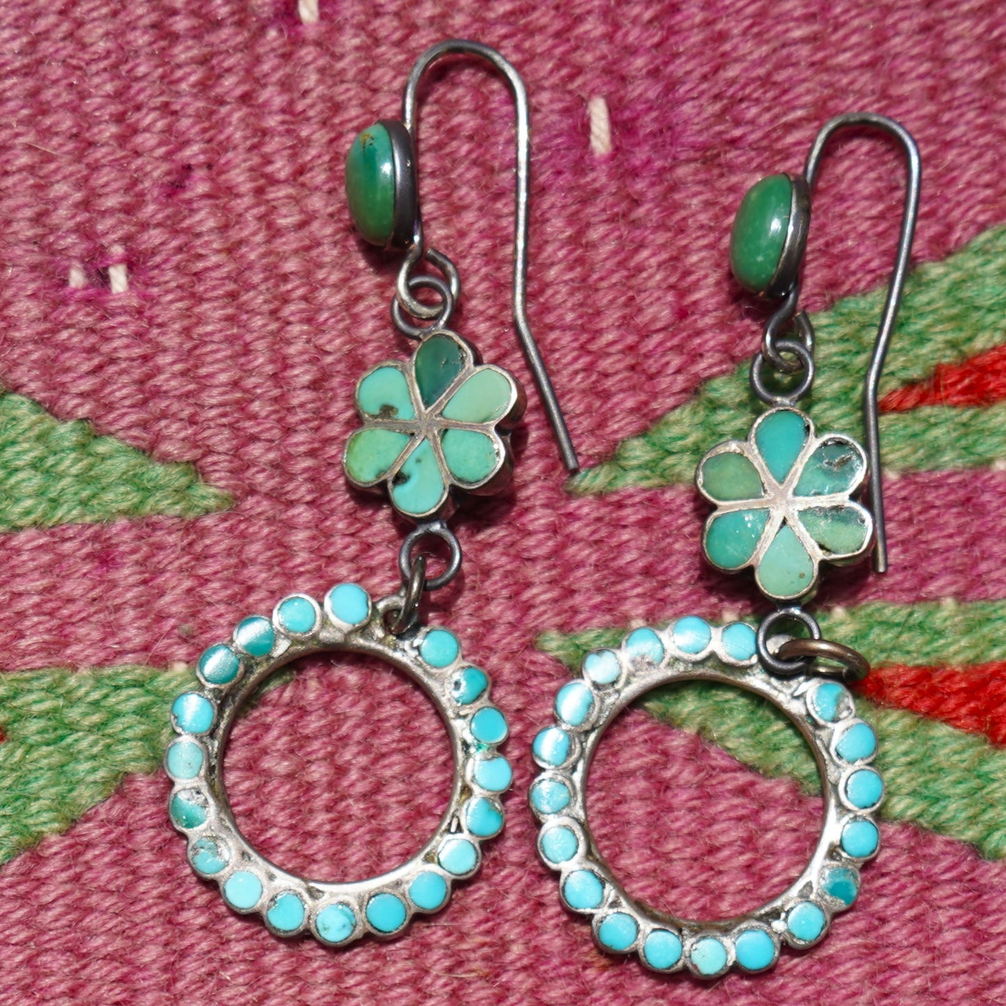 Vintage Turquoise Zuni Inlay Channel Set Turquoise Earrings