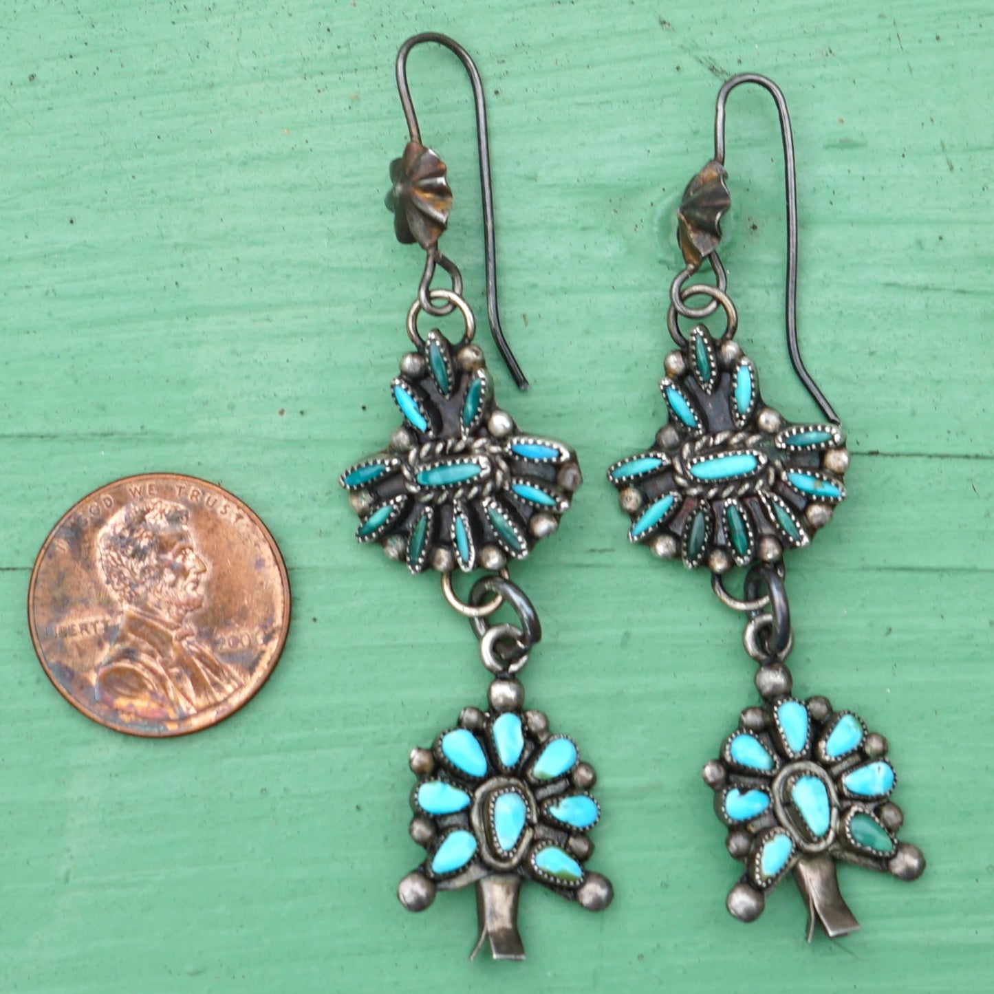 Vintage Turquoise Squash Blossom Earrings