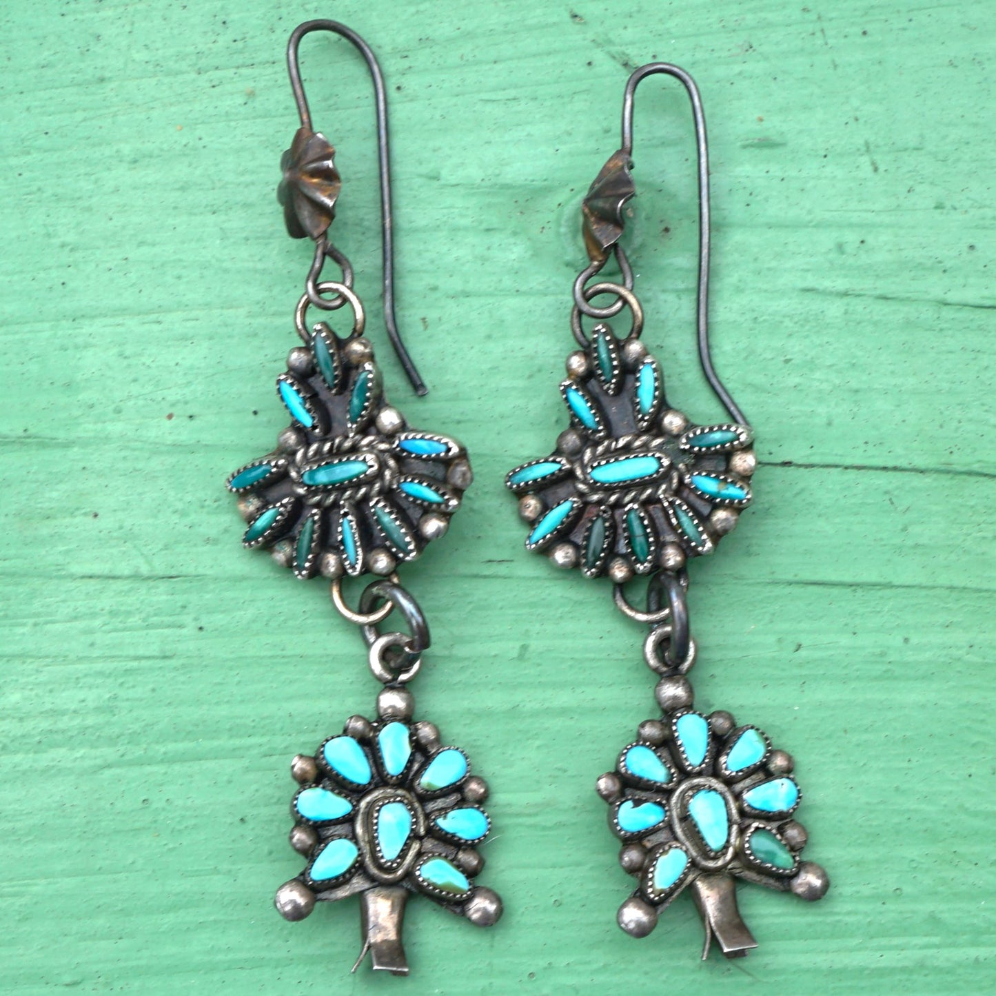Vintage Turquoise Squash Blossom Earrings