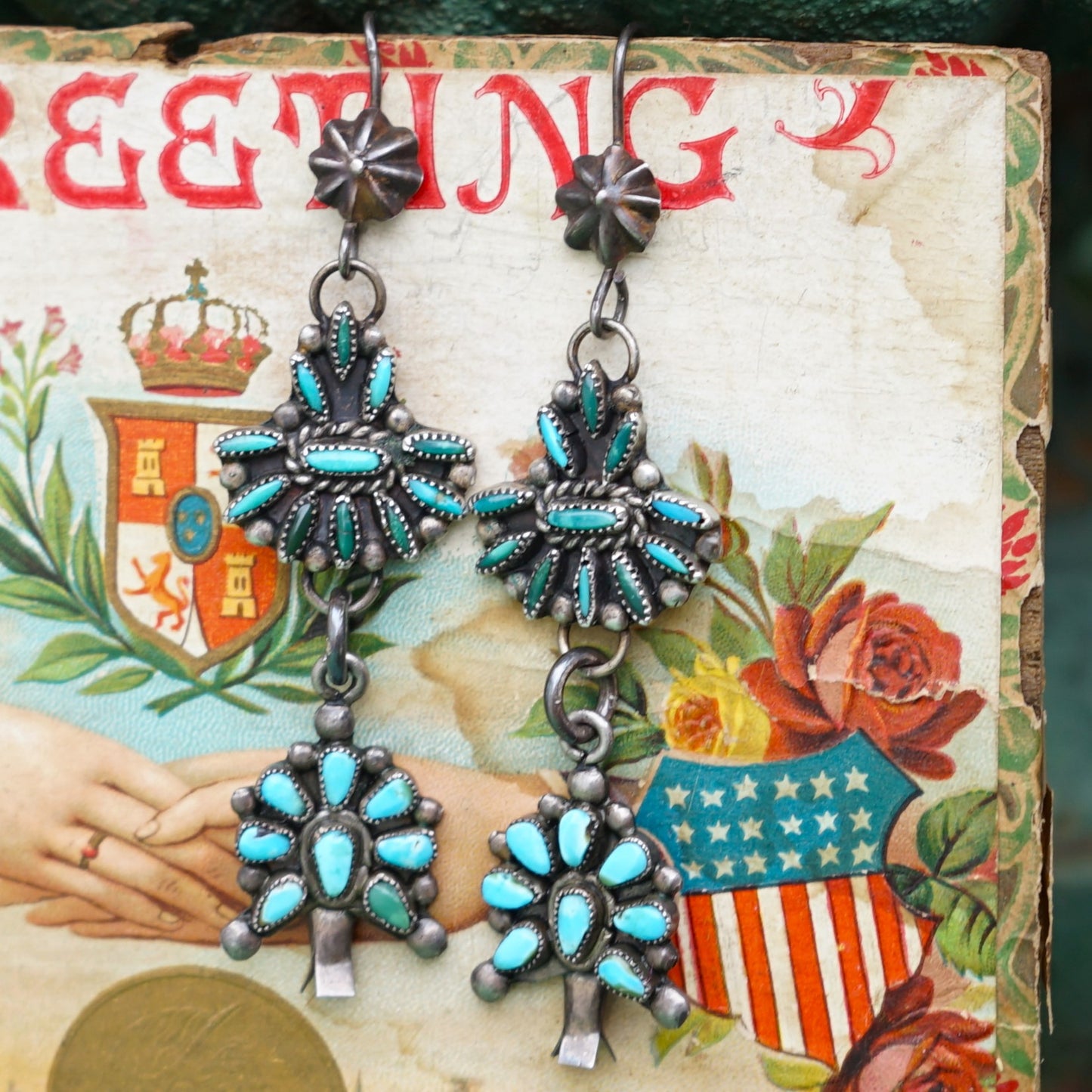 Vintage Turquoise Squash Blossom Earrings