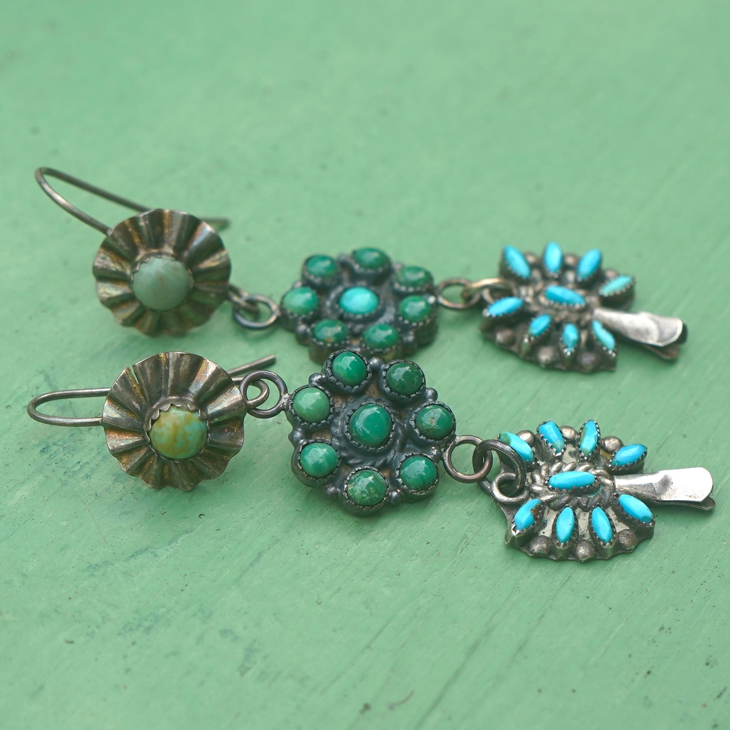 Vintage Squash Blossom Turquoise Earrings