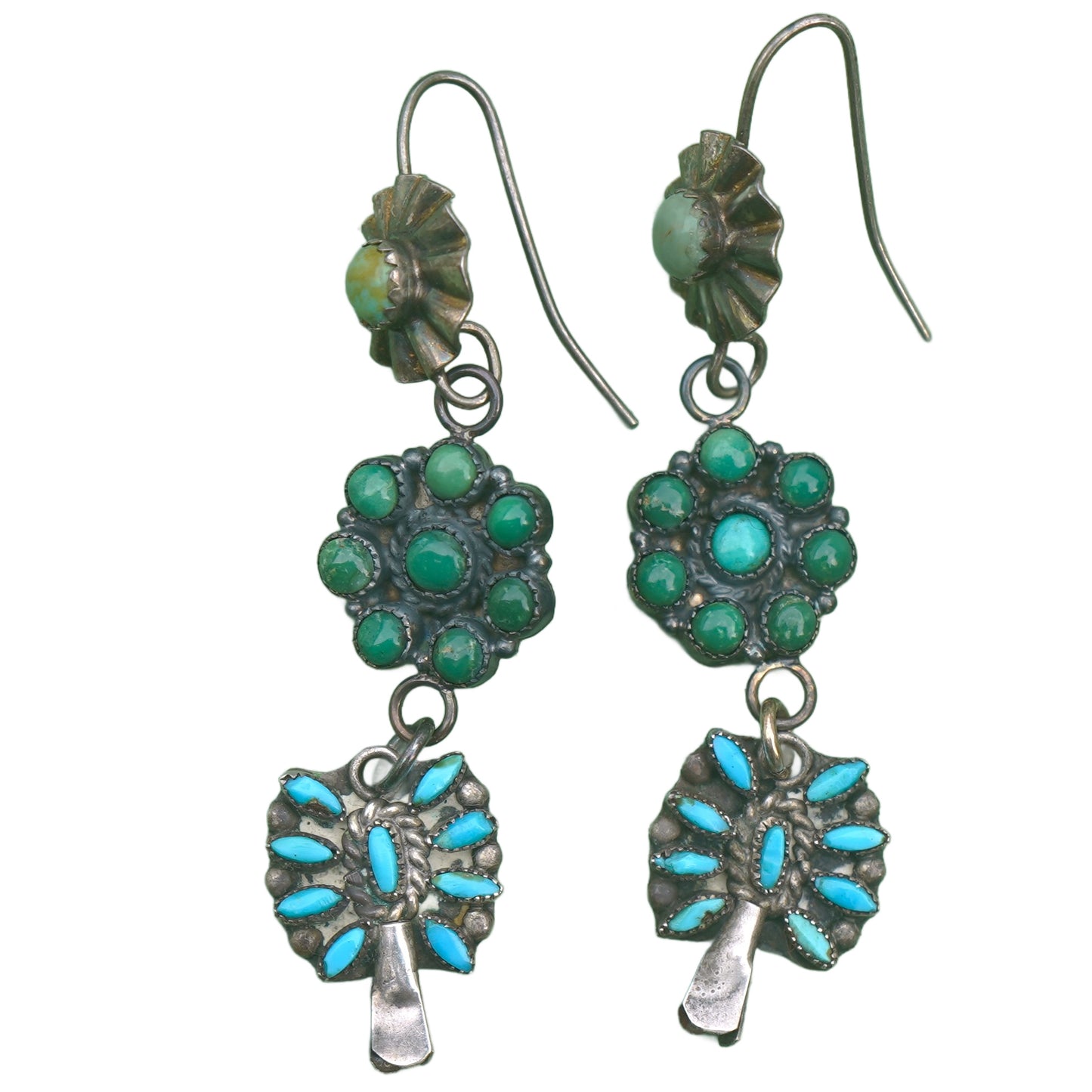 Vintage Squash Blossom Turquoise Earrings