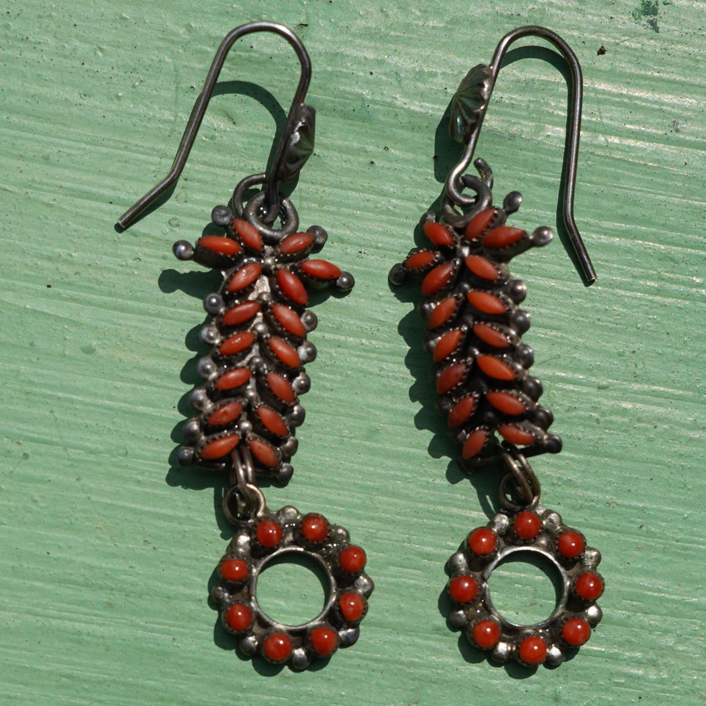 Old Zuni Red Coral Watch Band Earrings