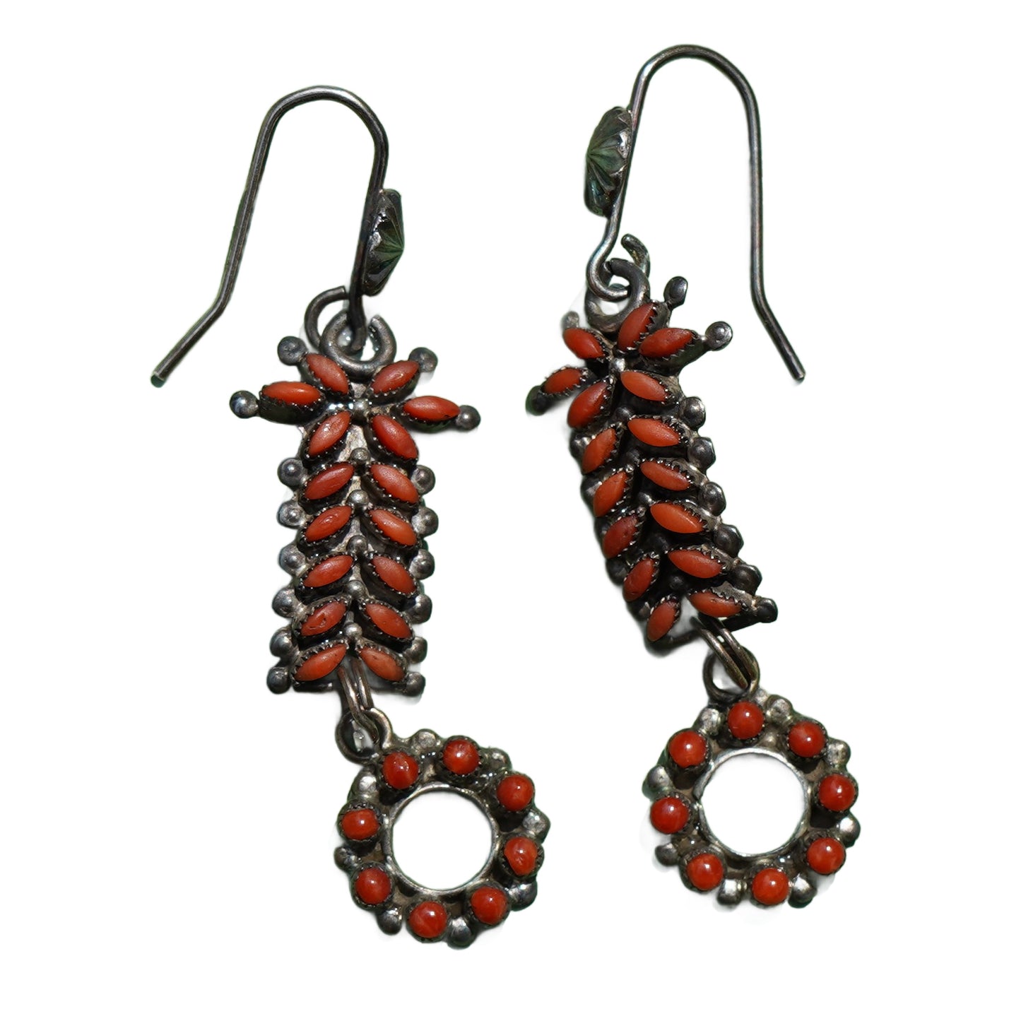 Old Zuni Red Coral Watch Band Earrings