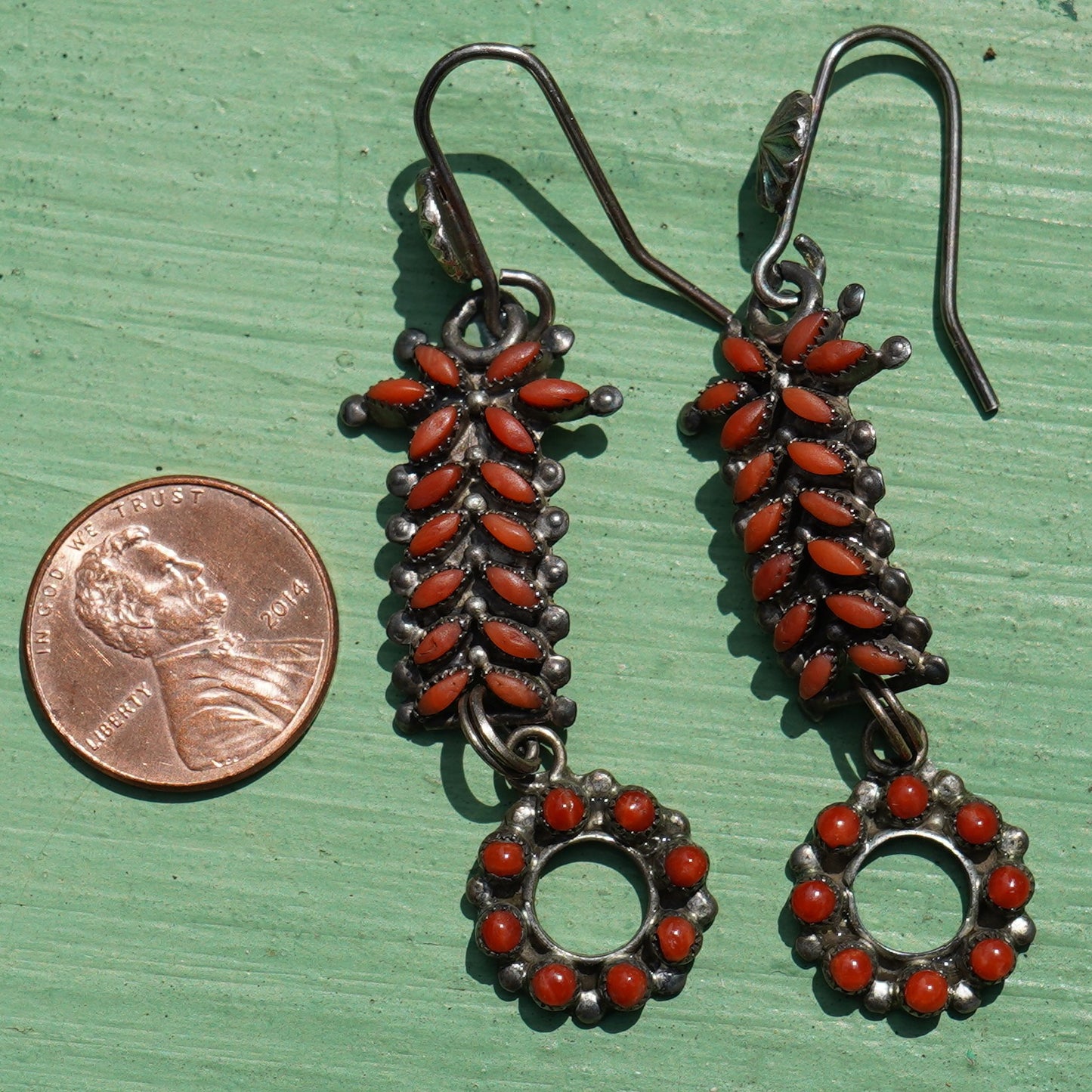 Old Zuni Red Coral Watch Band Earrings