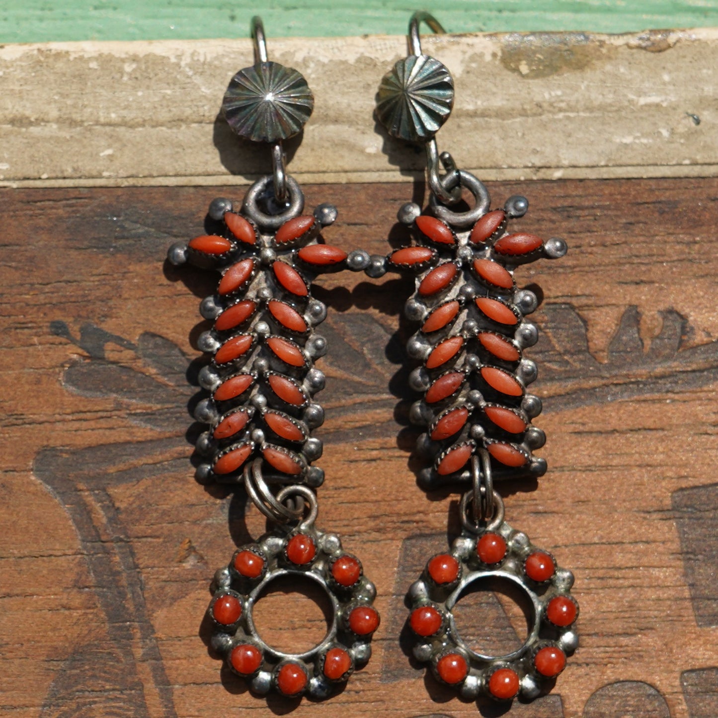 Old Zuni Red Coral Watch Band Earrings