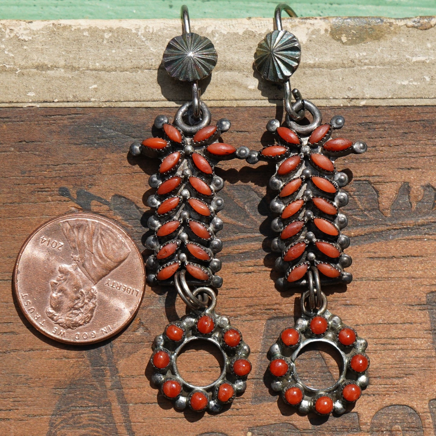 Old Zuni Red Coral Watch Band Earrings
