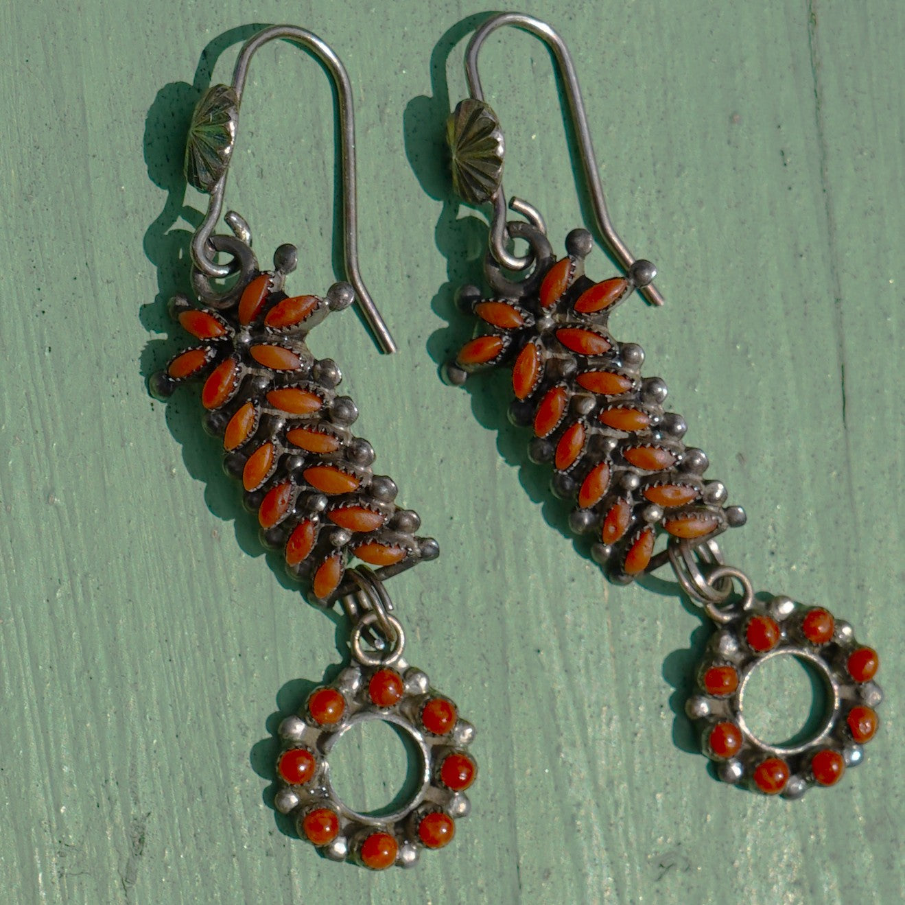 Old Zuni Red Coral Watch Band Earrings