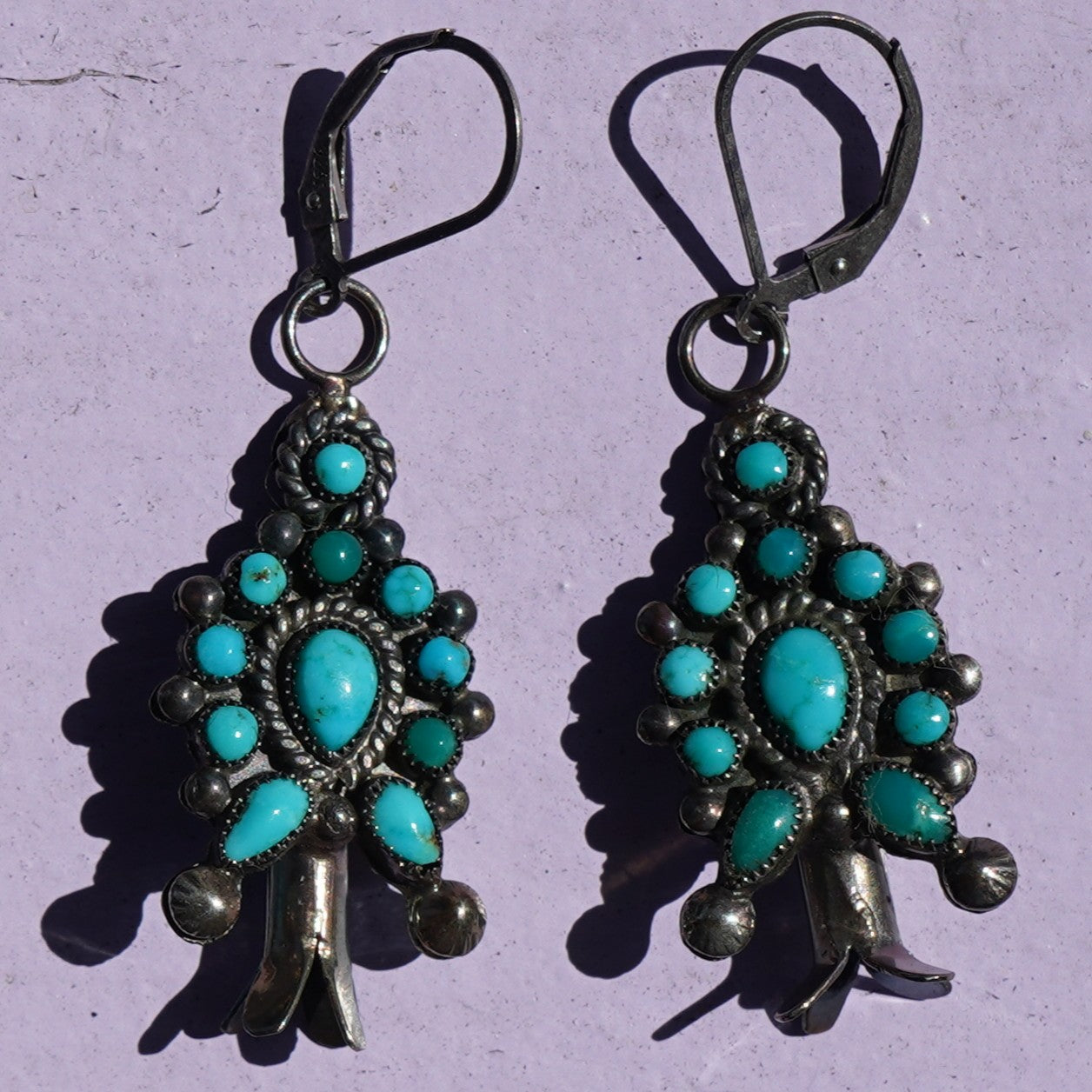 Vintage Turquoise Squash Blossom Earrings