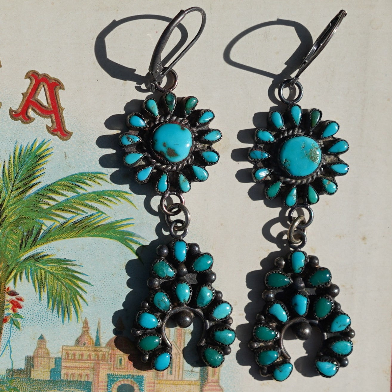Vintage Turquoise Squash Blossom Earrings