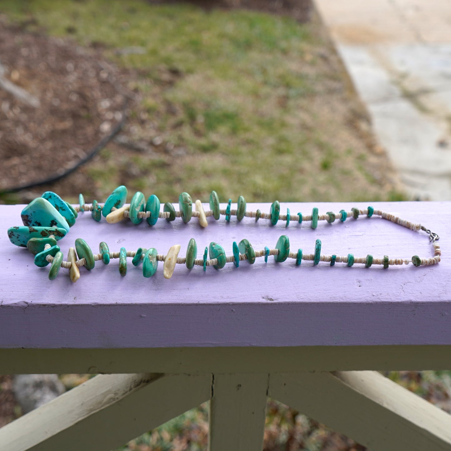 1940's Turquoise And Shell Heishi Necklace